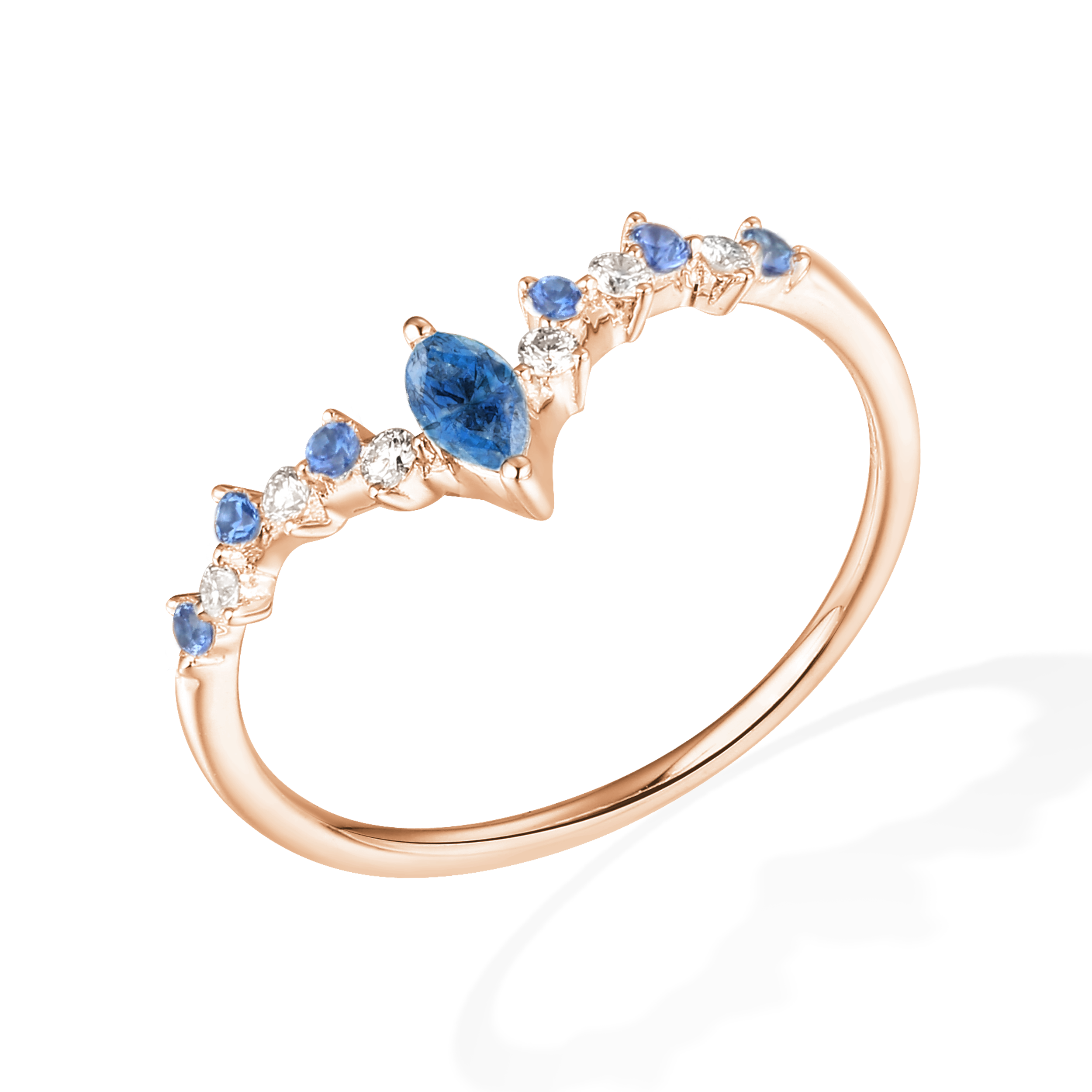 Princess crown blue sapphire diamond ring